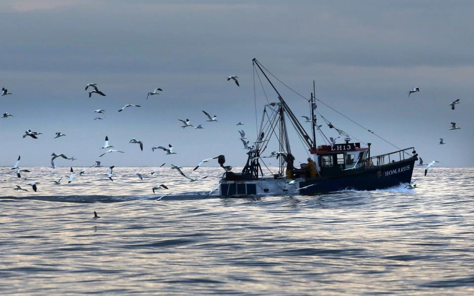 Scottish fishermen on the east coast pick up lobster pots near Bass - Credit: David Cheskin