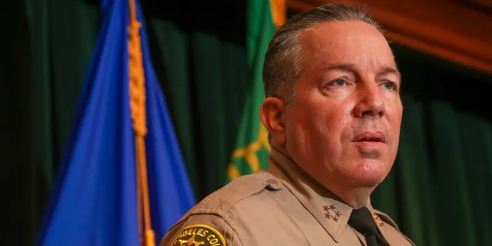 Sheriff Alex Villanueva at a press conference held in Hall of Justice on Tuesday, Feb. 15, 2022 in Los Angeles, CA.