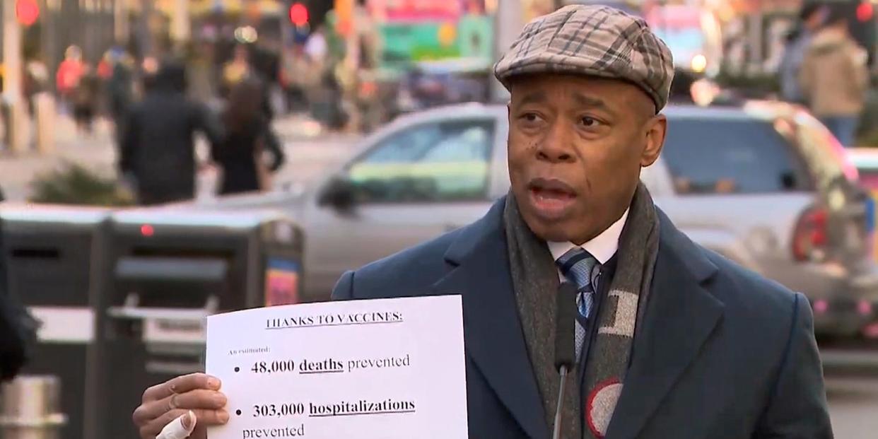 New York City mayor Eric Adams speaks during a news conference in which he announced the scaling back of COVID-19 mask and vaccine mandates within the city, Friday, March 4, 2022, in New York.