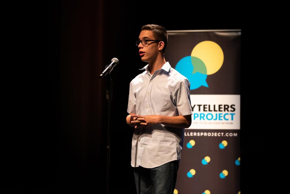 Jack Florez tells his tale during the Arizona Storytellers Project presents My Culture, My Identity at the Scottsdale Center for Performing Arts on Wednesday, Jun. 12, 2019.