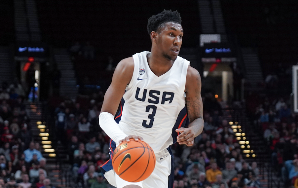 Kentucky commit, Justin Edwards, drives in the lane during Nike Hoop Summit. (Courtesy of USA Basketball) 