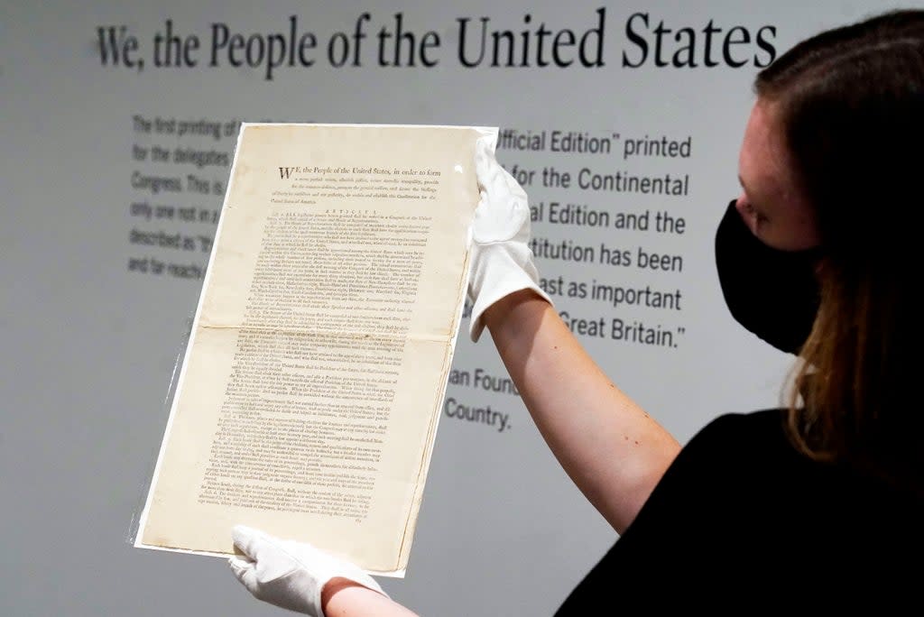 Auction US Constitution (Copyright 2021 The Associated Press. All rights reserved)