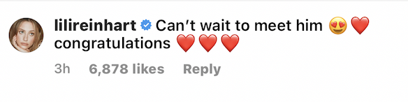 Lili Reinhart said "Can't wait to meet him" with several heart emojis