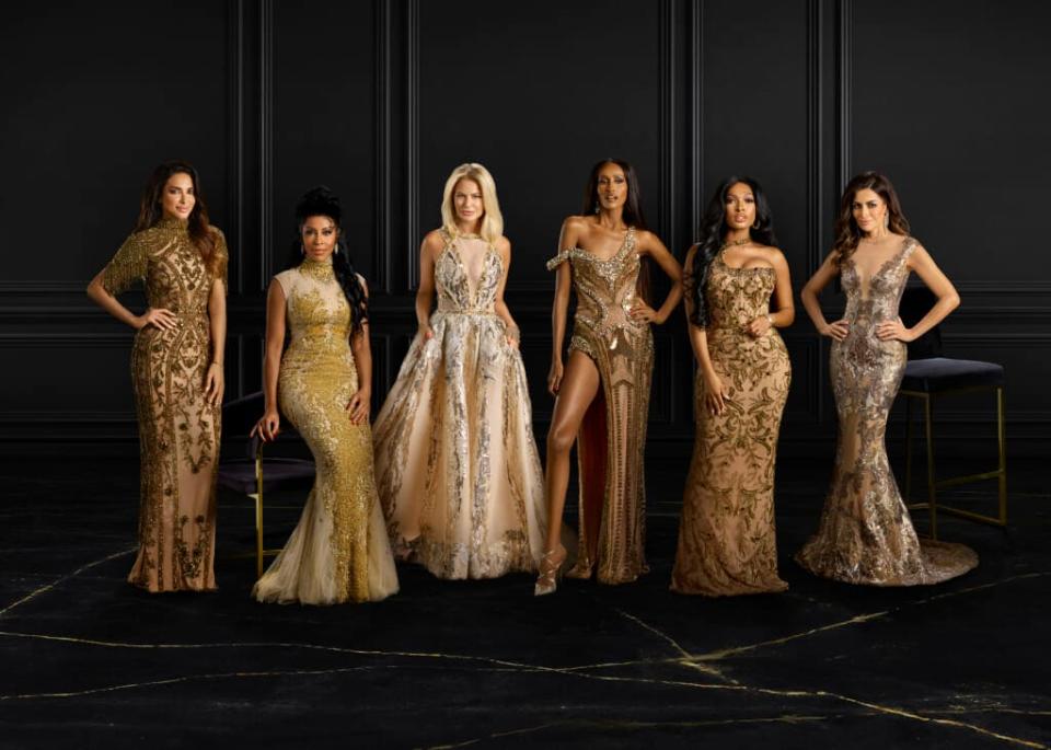 THE REAL HOUSEWIVES OF DUBAI — Season:1 — Pictured: (l-r) Dr. Sara Al Medani, Caroline Brooks, Carolne Stanbury, Chanel Ayan, Lesa Milan, Nina Ali — (Photo by: Chris Haston/Bravo)