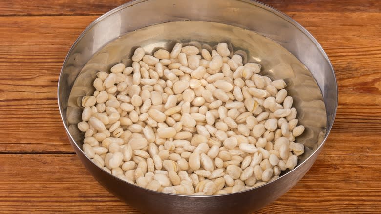white kidney beans soaked in cold water 