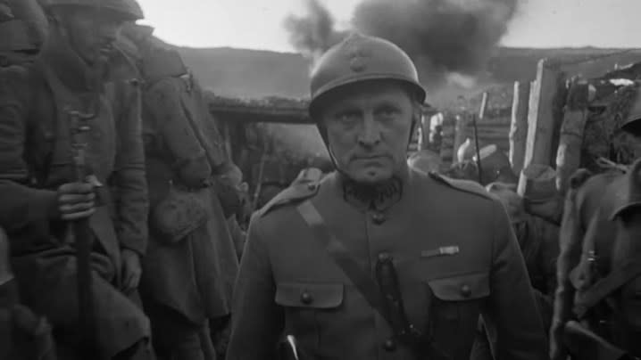 Kirk Douglas walking through a trench in "Paths of Glory."