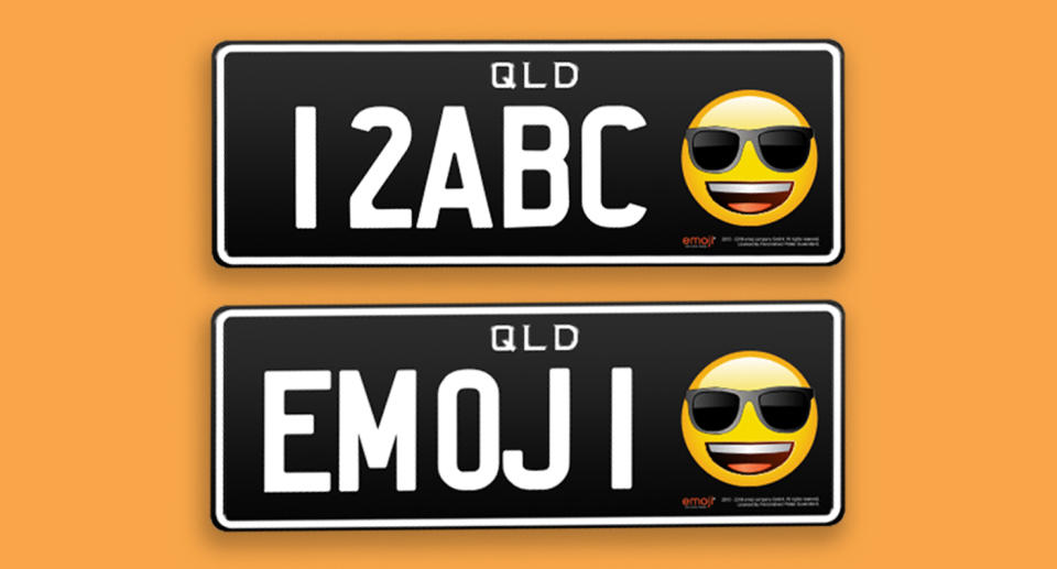 Drivers in Queensland will be able to add a selection of emojis to their vehicle registration plates from March 1. Source: PPQ Personalised Plates Queensland