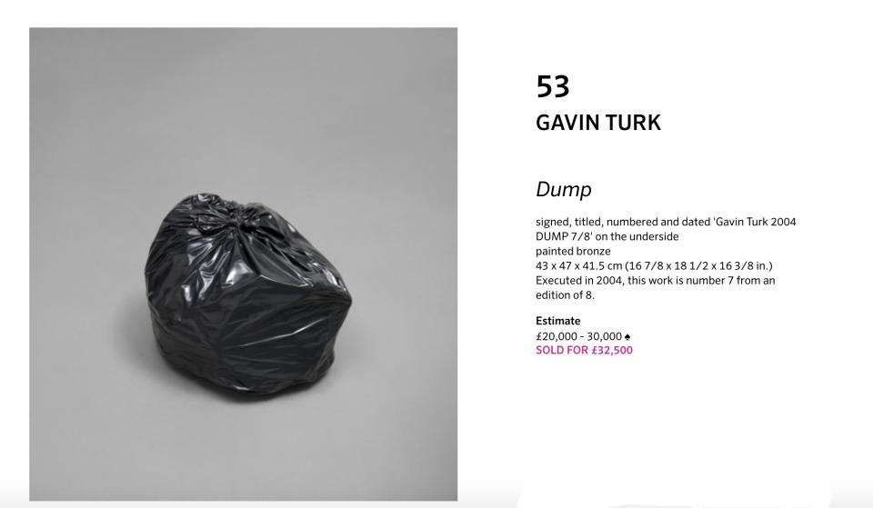 英國一名當代藝術家特克（Gavin Turk）近期發表一件名為「垃圾（Dump）」的作品。（圖／翻攝自PhillipsAuctionHouse）