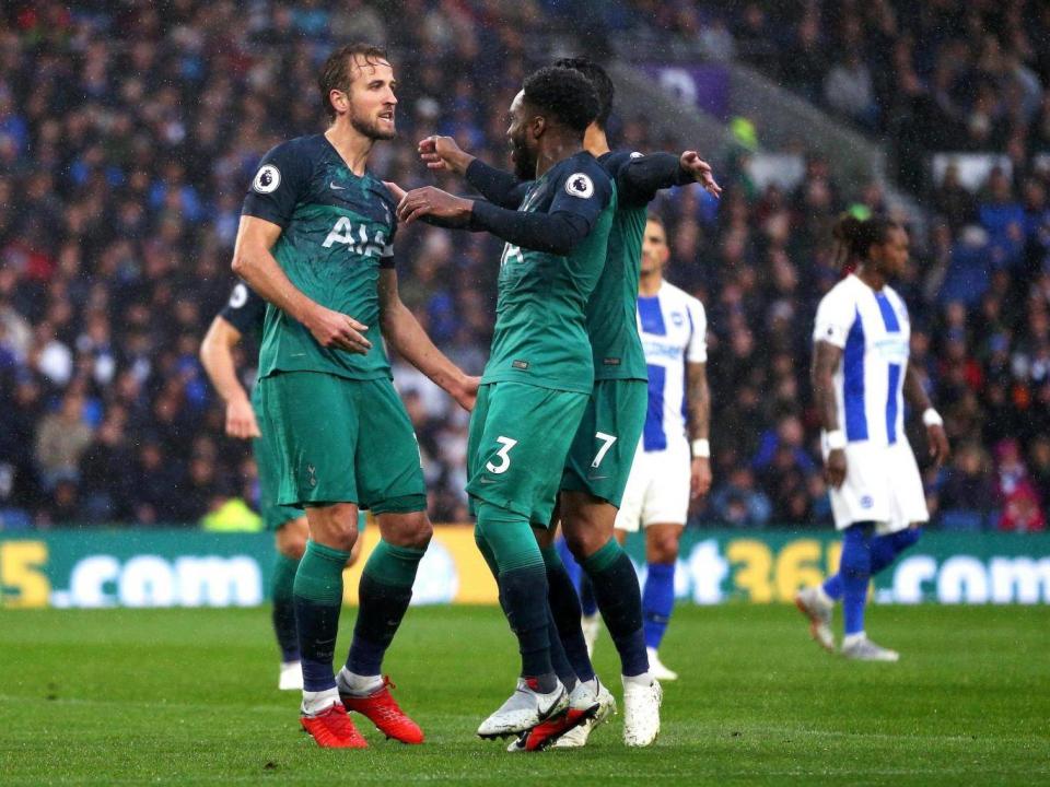 Danny Rose celebrates with Harry Kane after the forward's opener for Spurs on Saturday (Getty)