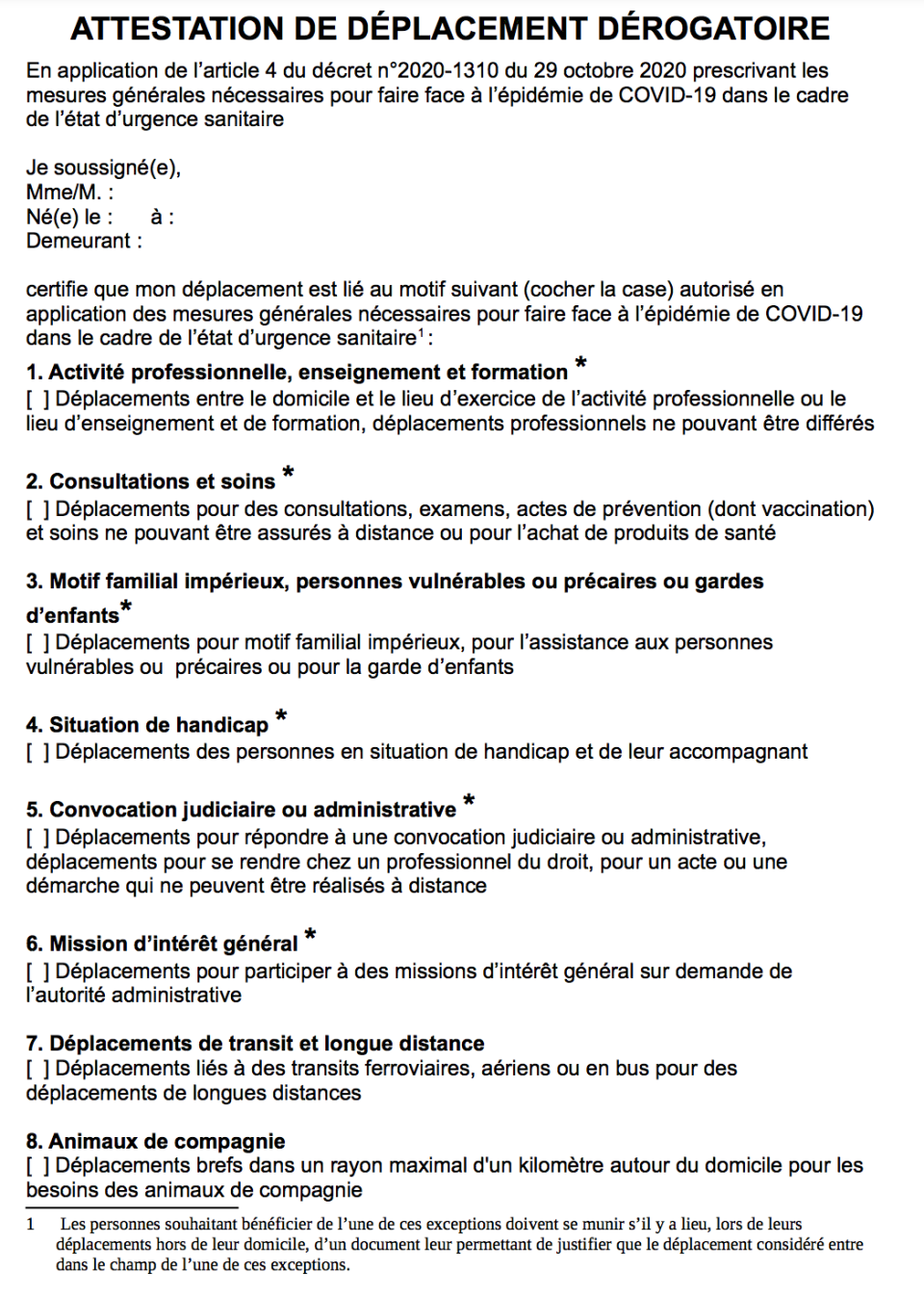 Attestation de déplacement pour les départements confinés à partir du 19