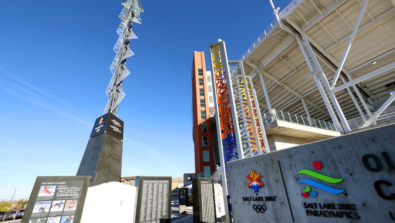 The Olympic cauldron from the 2002 Winter Games is pictured at Rice-Eccles Stadium at the University of Utah in Salt Lake City on Oct. 31, 2022.