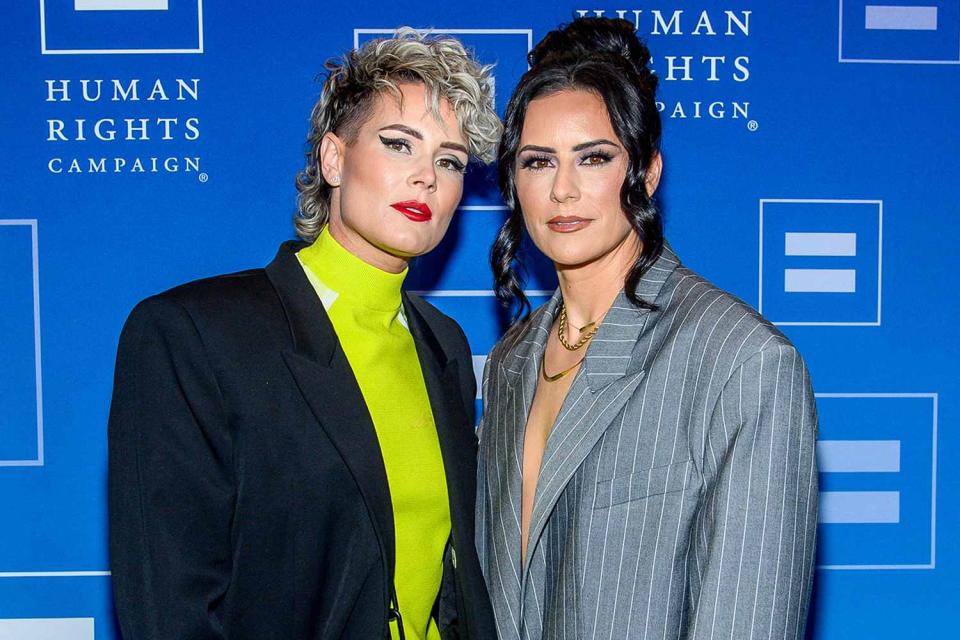 <p>Roy Rochlin/Getty</p> Ali Krieger (left) and Ashlyn Harris photographed in 2023