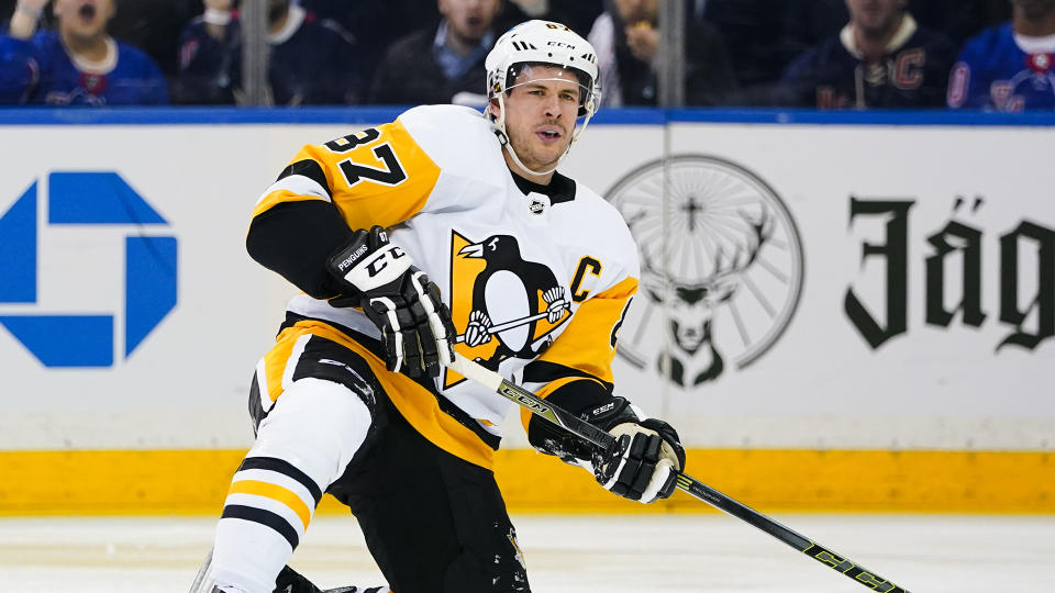 Pittsburgh Penguins captain Sidney Crosby left Game 5 in the second period and did not return. (AP Photo/Frank Franklin II)