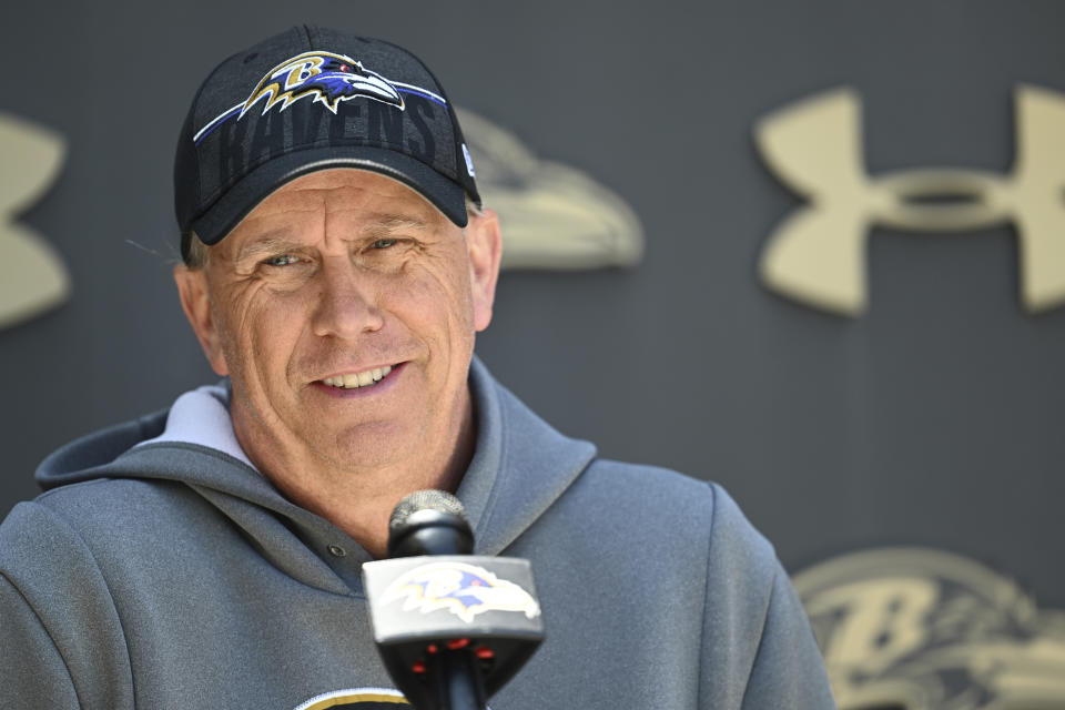 New offensive coordinator Todd Monken is already making an impression with his players in Baltimore. (AP Photo/Gail Burton)