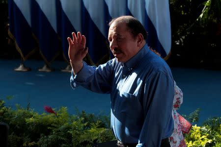 FILE PHOTO - Nicaragua's President Daniel Ortega waves to supporters after voting in the municipal elections at a polling station in Managua, Nicaragua November 5, 2017. REUTERS/Oswaldo Rivas