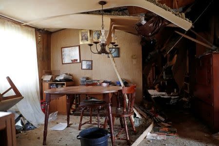 A dining room damaged by Hurricane Michael is pictured in Fountain, Florida, U.S., October 15, 2018. REUTERS/Terray Sylvester