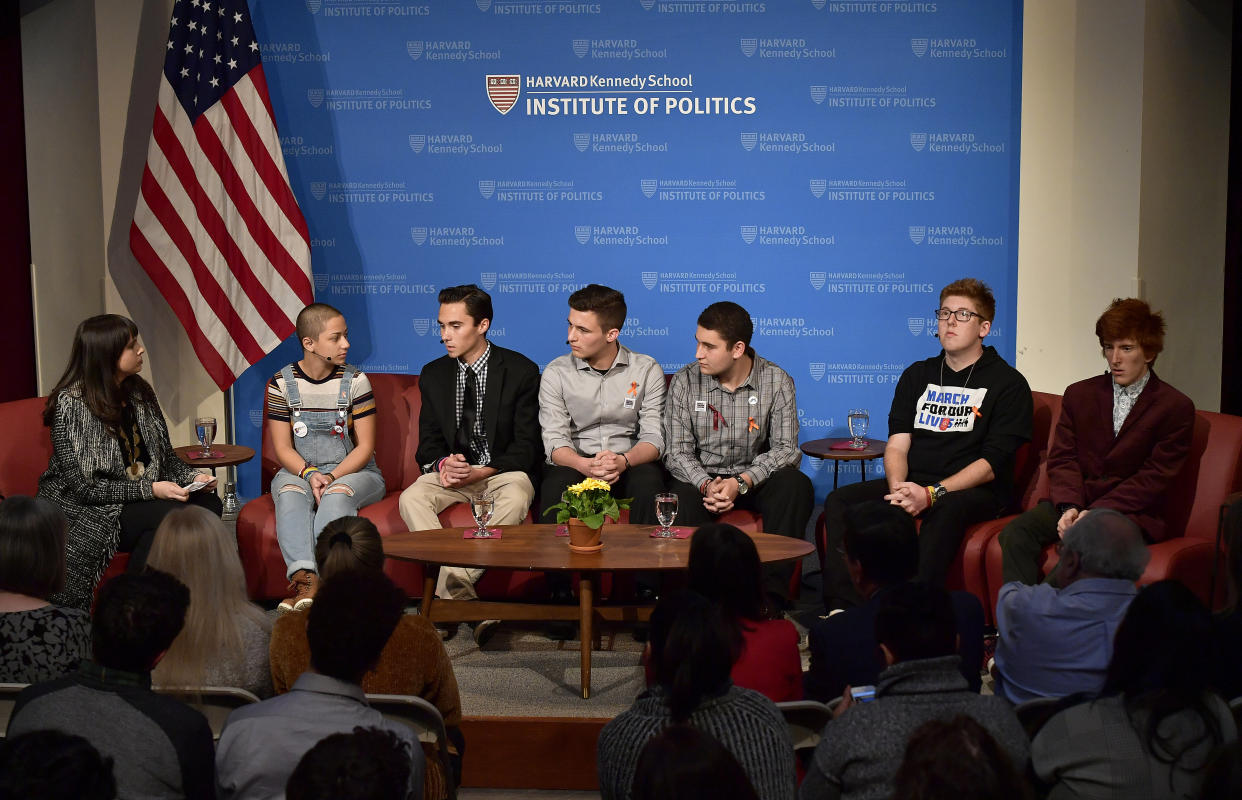 Survivors of&nbsp;the shooting at a high school in Parkland, Florida,&nbsp;speak&nbsp;on a panel at Harvard University on March 20. (Photo: Paul Marotta via Getty Images)