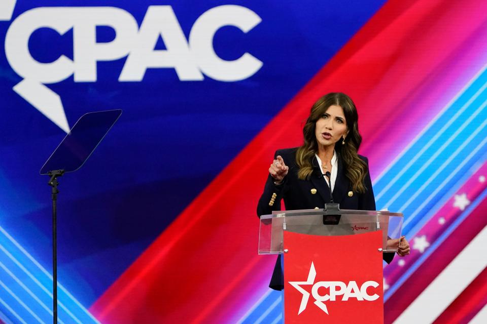 South Dakota Gov. Kristi Noem, speaks at the Conservative Political Action Conference (CPAC) Friday, Feb. 25, 2022, in Orlando, Fla. (AP Photo/John Raoux)