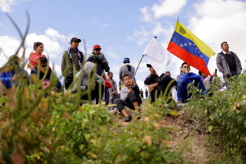 FILE PHOTO: Venezuela migrants protest on the banks of the Rio Bravo river