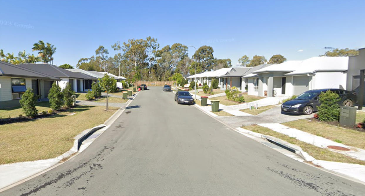 The narrow street in Deception Bay, Queensland, where residents say their rubbish bins are not being collected. 