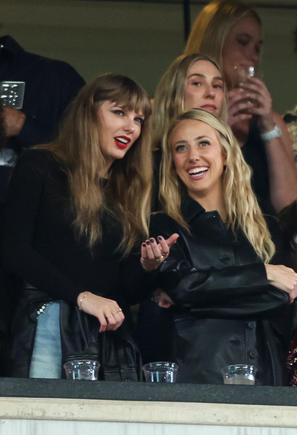 Closeup of Taylor Swift and Brittany Mahomes