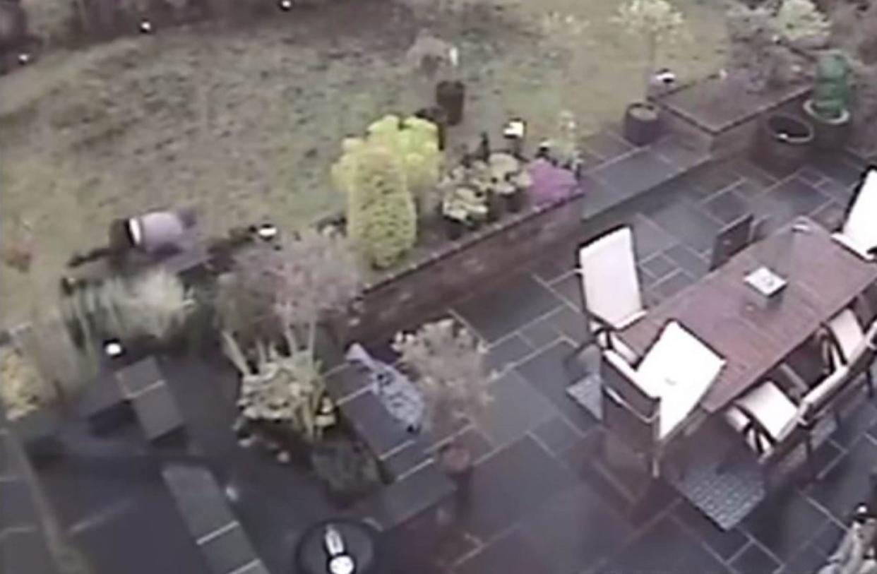 Aaron Barley hiding in the garden of the Wilkinsons' home in Stourbridge before entering their house and murdering Tracey Wilkinson and her son Pierce (CCTV/West Midlands Police/PA)