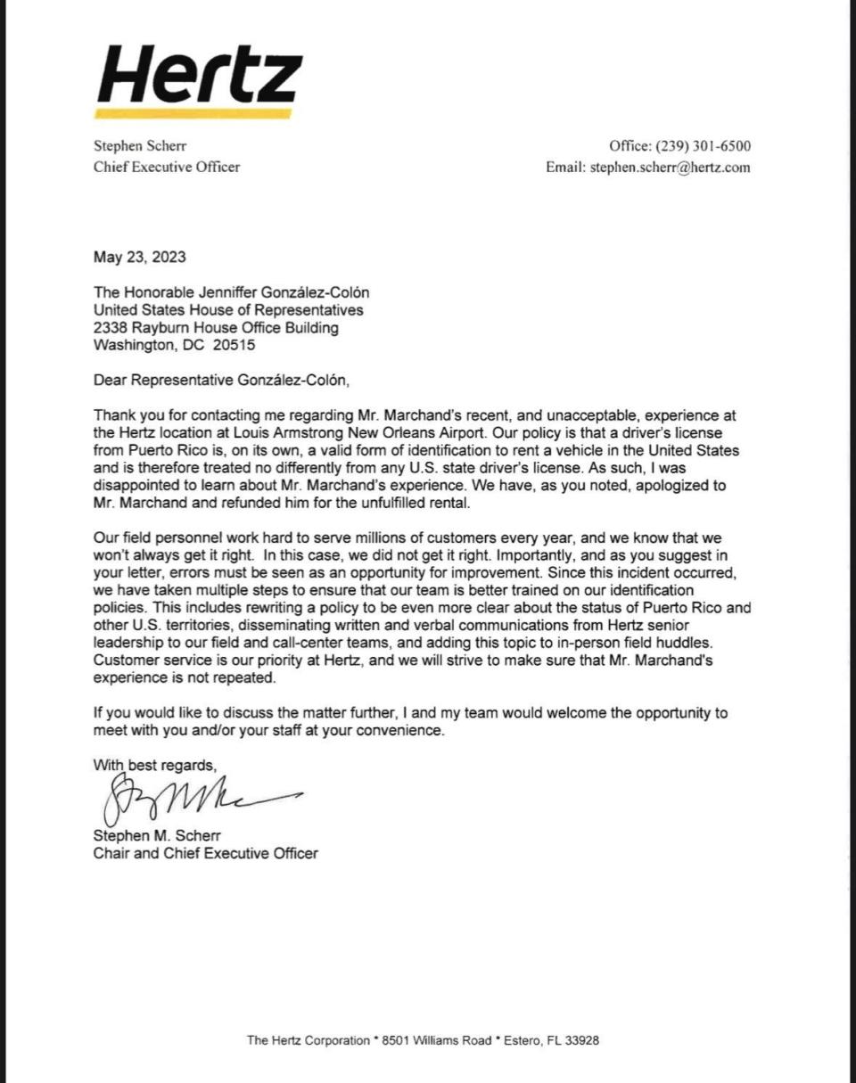 Hertz CEO Stephen Scherr's response to Rep. Jenniffer González-Colón / Credit: CBS News