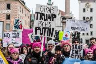 <p>Over 350 protesters marched from Munich’s famed Siegestor to Odeonsplatz and then to Marienplatz in Munich Germany, Jan. 20, 2018 on the one-year anniversary of the original worldwide Women’s March. Organized by the ex-pat group Democrats Abroad, the demonstrators sought to show solidarity with marches around the world, as well as highlight ongoing struggles for women, immigrants, and other groups under threat in the United States and worldwide. (Photo: Sachelle Babbar via ZUMA Wire) </p>