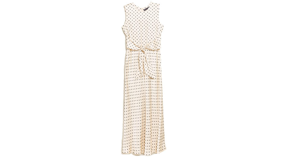 Satin Polka Dot Tie Front Midaxi Dress