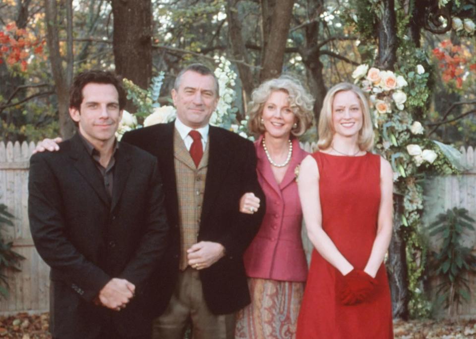 The cast of the 2000 blockbuster film "Meet the Parents" (from left) includes Ben Stiller, Robert DeNiro, Blythe Danner and Teri Polo.