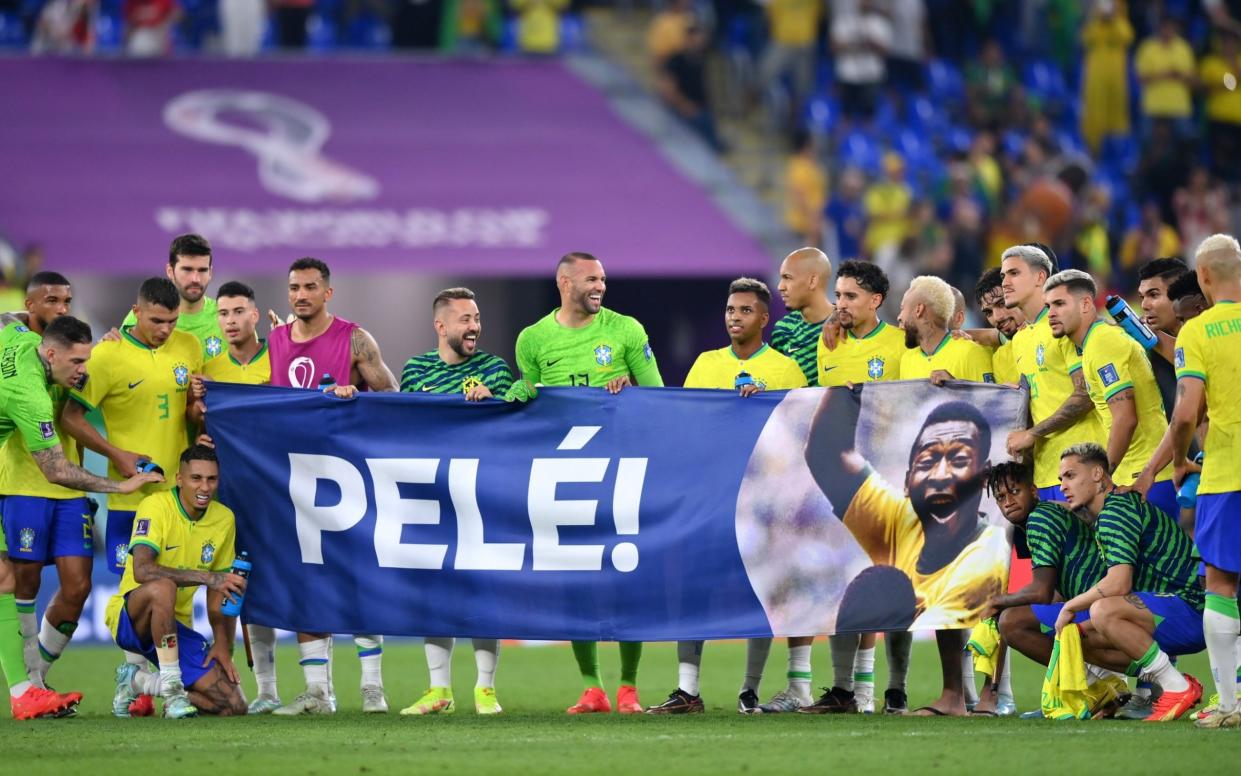 Brazil hold up a banner for Pele/Brazil vs South Korea, World Cup 2022 result: Neymar on the scoresheet as South Americans turn on style