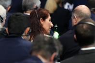 Lise Klaveness, president of the Football Associacion of Norway, center, attends the 47th ordinary UEFA congress in Lisbon, Wednesday, April 5, 2023. (AP Photo/Armando Franca)