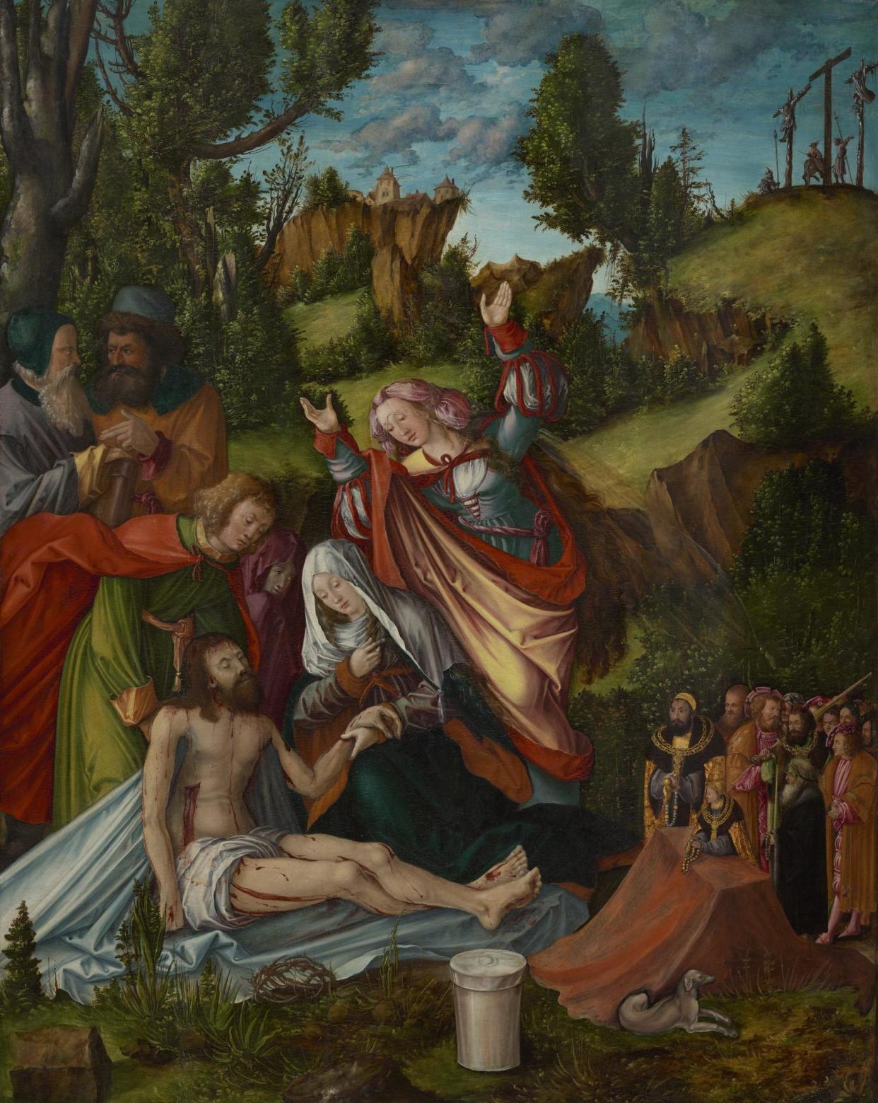 <span>The Lamentation of Christ with a Group of Donors has been reunited with its wing panels in an exhibition at Compton Verney, Warwickshire.</span><span>Photograph: Sam Drake/Compton Verney</span>