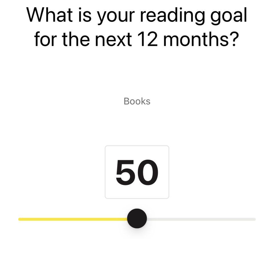 app asking what the reading goal is for the next 12 months