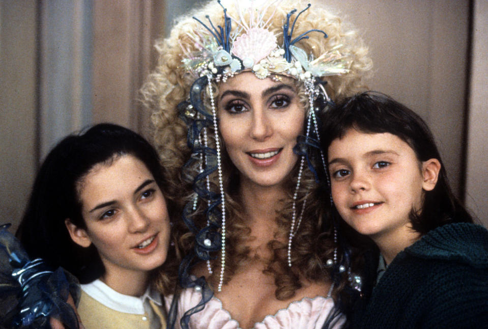 Winona Ryder, Cher and Christina Ricci in a promotional photo for the film Mermaids, 1990