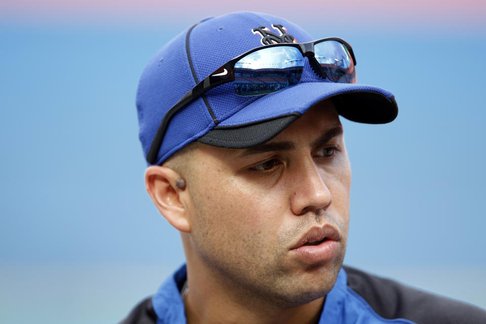 New York Mets right fielder Carlos Beltran is shown before a baseball game against the Florida Marlins in Miami, Friday, July 22, 2011. (AP Photo/Lynne Sladky)