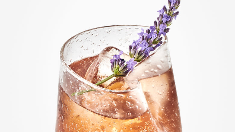 Close-up of a cocktail in a special glass made for cocktail perfumes