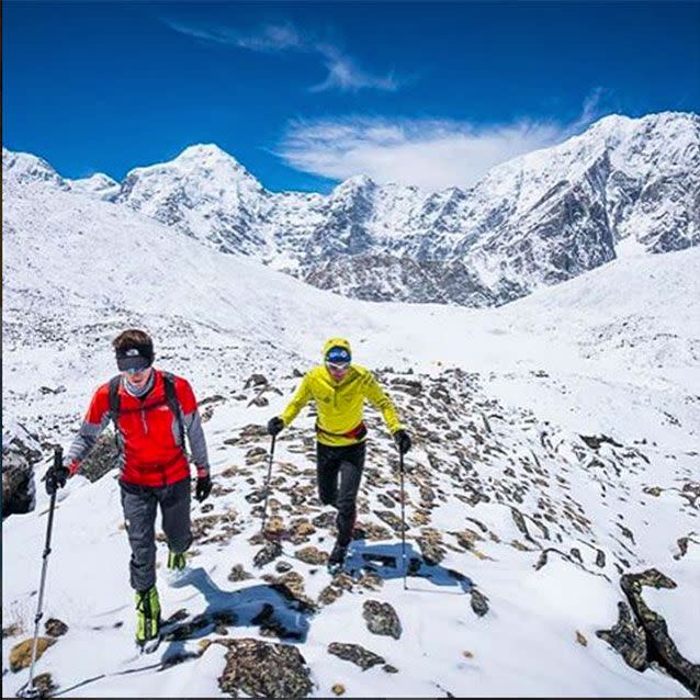 Climbers David Goettler from Germany and Ueli Steck from Switzerland found the remains of Lowe and Bridges partially melting out of a glacier on the south face of Shishapangma, Tibet. Picture: Instagram/@steckueli