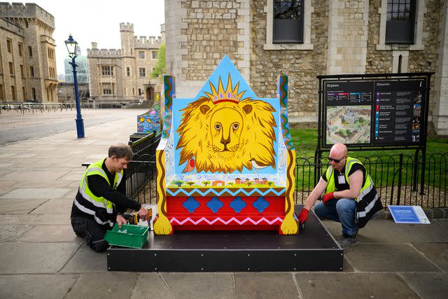 Leon Neal/Getty Coronation bench decorated by U.K. schoolchildren