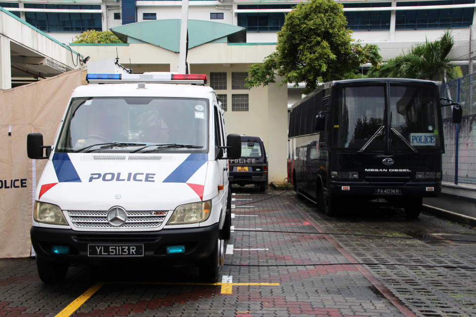 A police Division Command Vehicle (left) parked next to a police Forward Command Vehicle (right). (PHOTO: Wong Casandra / Yahoo News Singapore)