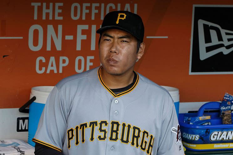 SAN FRANCISCO, CA - AUGUST 16: Jung Ho Kang #27 of the Pittsburgh Pirates stands in the dugout before the game against the San Francisco Giants at AT&T Park on August 16, 2016 in San Francisco, California. The Pittsburgh Pirates defeated the San Francisco Giants 4-3. (Photo by Jason O. Watson/Getty Images)