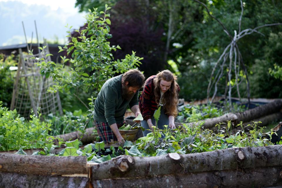 Simon Hunt and Stef Burgon pictured retrieving vegetables from their gardens at Kilmartin Castle.