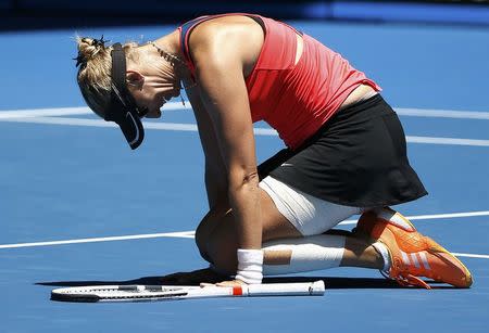 Tennis - Australian Open - Melbourne Park, Melbourne, Australia - 25/1/17 Croatia's Mirjana Lucic-Baroni celebrates winning her Women's singles quarter-final match against Czech Republic's Karolina Pliskova. REUTERS/Issei Kato