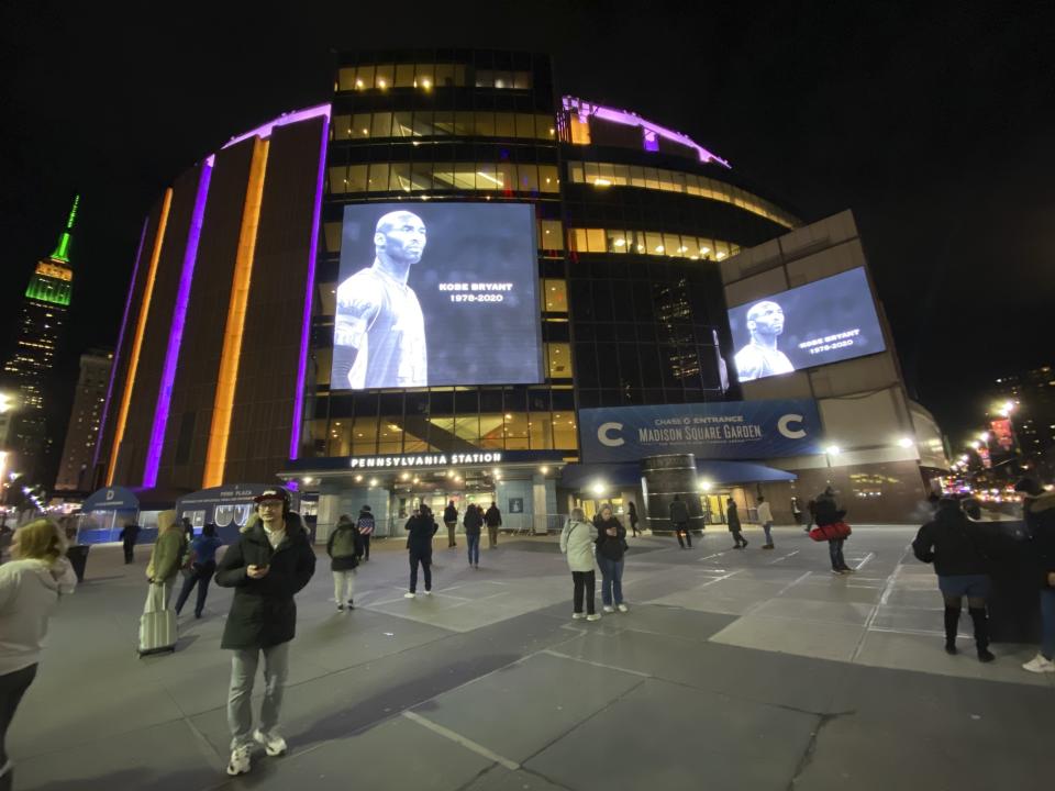 Madison Square Garden in New York City honours Kobe Bryant who died earlier today in a helicopter crash along with his daughter Gianna in Calabasas, California on January 26, 2020. (Credit: Rainmaker Photos/MediaPunch /IPX)