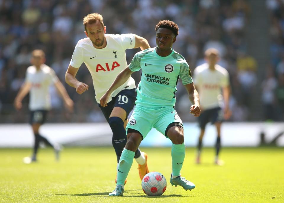 Tariq Lamptey in action against Tottenham’s Harry Kane (Nigel French/PA Images). (PA Wire)
