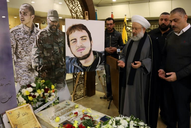 A memorial service is held at the tomb of Hezbollah commander Mustafa Badreddine in a southern suburb of the Lebanese capital, Beirut, on February 12, 2017