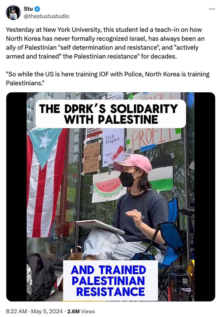 Online footage of a young woman at an NYU protest praising North Korea for its support of Palestinians has already been viewed more than 2 million times — and sparked fierce backlash.