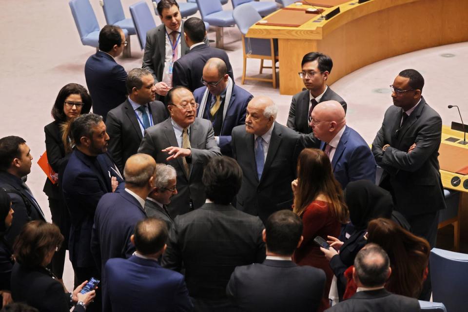 Palestinian ambassador to the United Nations Riyad Mansour listens to members of the UN Security Council as they break during a meeting on the Israel-Hamas war at the United Nations headquarters on 19 December 2023 in New York City (Getty Images)