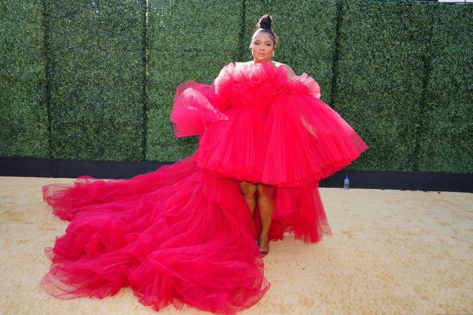 Mandatory Credit: Photo by Eric Jamison/Invision/AP/Shutterstock (13386279z) Lizzo arrives at the Drybar touch up station at the 74th Emmy Awards on at the Microsoft Theater in Los Angeles Drybar at the 74th Emmy Awards, Los Angeles, United States - 12 Sep 2022