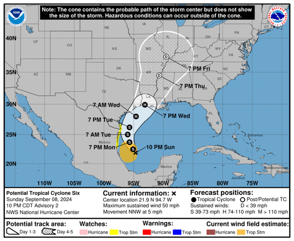 The forecast cone for Potential Tropical Cyclone Six. (NOAA)